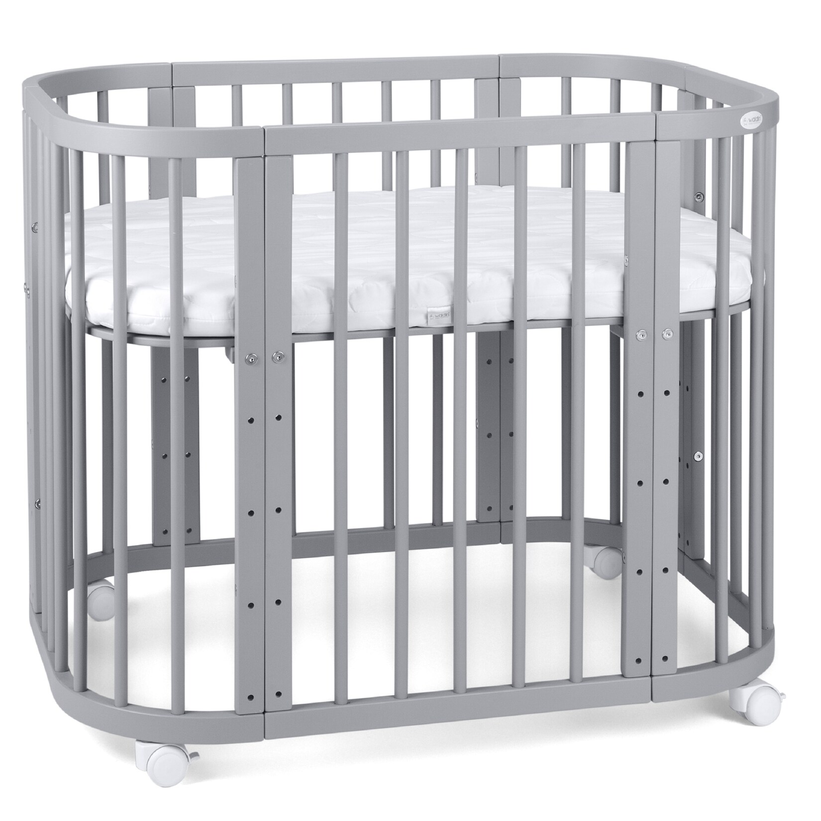 Waldin Babybett 5in1, Beistellbett aus Holz, Matratze, Belüftet