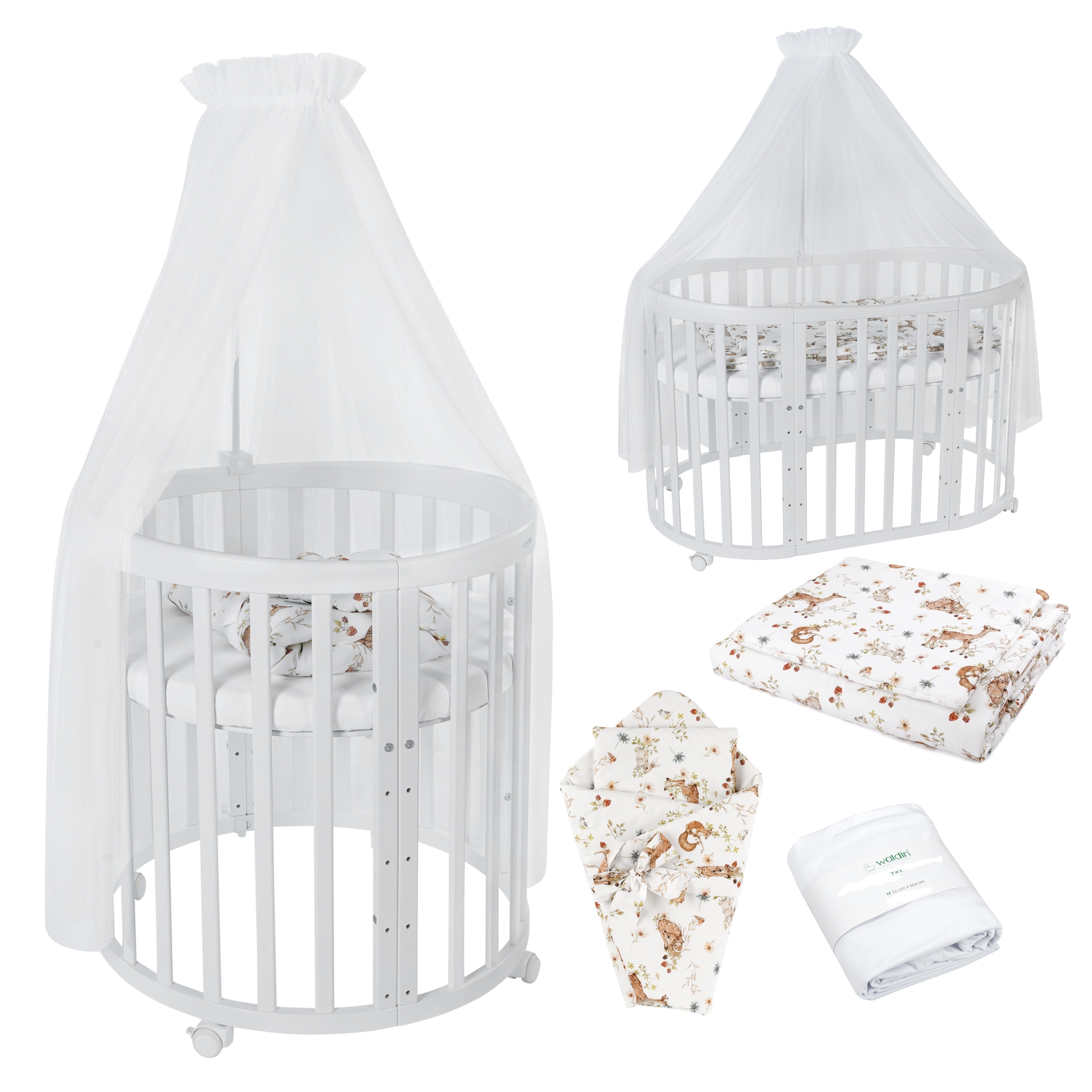 Waldin Babybett OWAL Kinderbett 7in1 mit Matratze, mitwachsendes Kinder-Bett - Bild 1