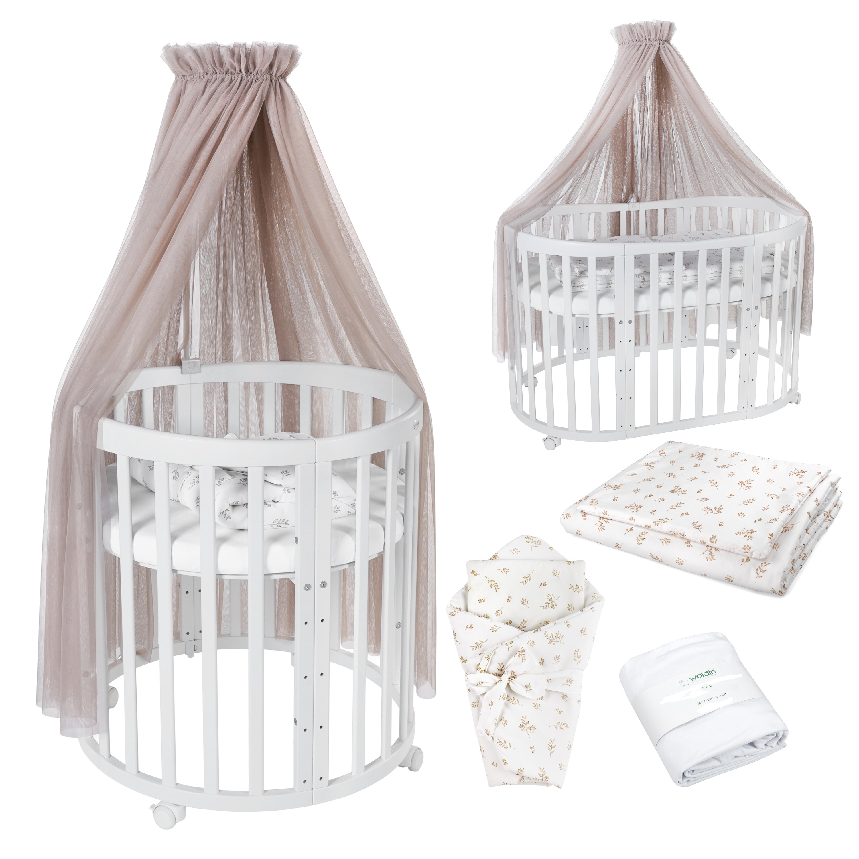 Waldin Babybett OWAL Kinderbett 7in1 mit Matratze, mitwachsendes Kinder-Bett - Bild 1