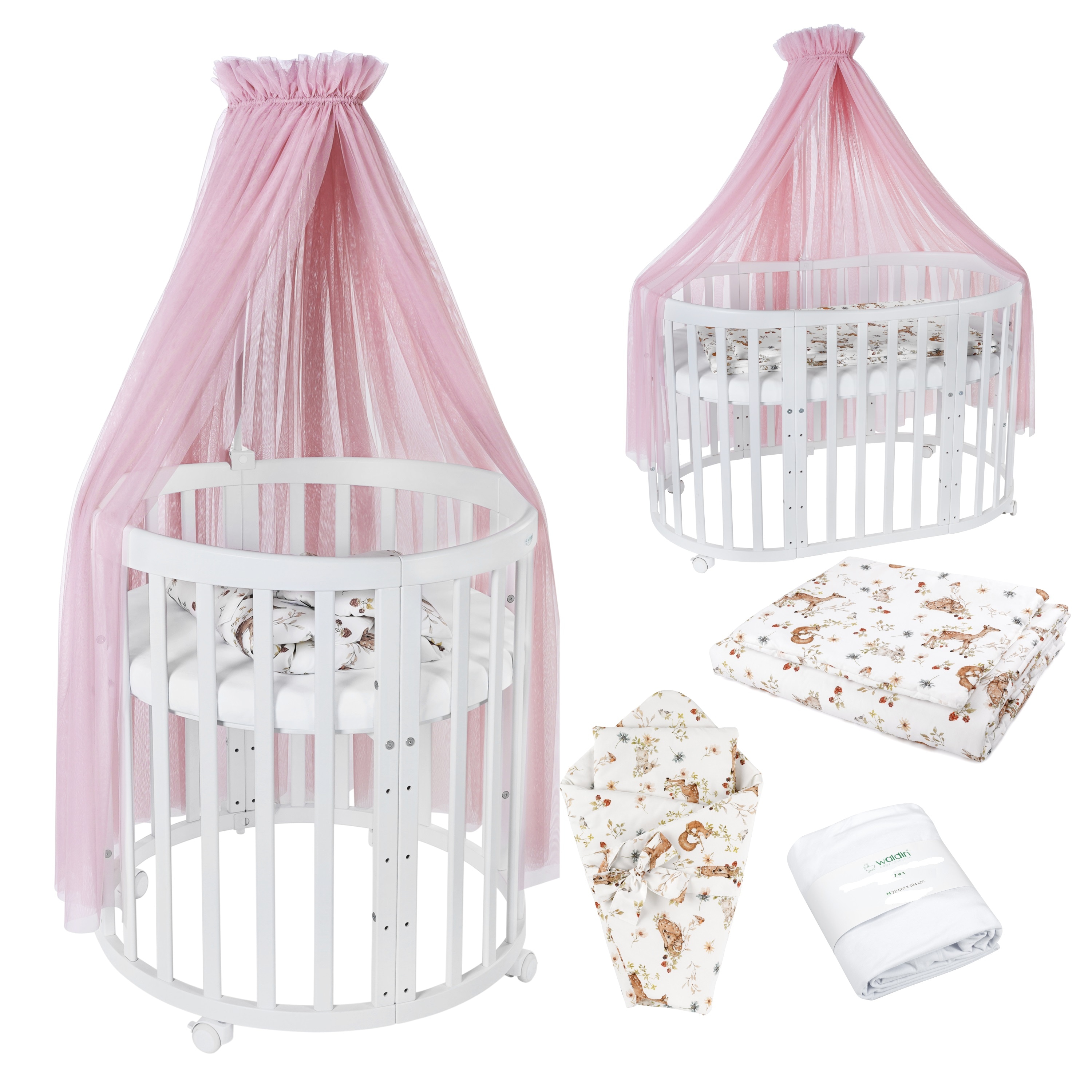 Waldin Babybett OWAL Kinderbett 7in1 mit Matratze, mitwachsendes Kinder-Bett - Bild 1