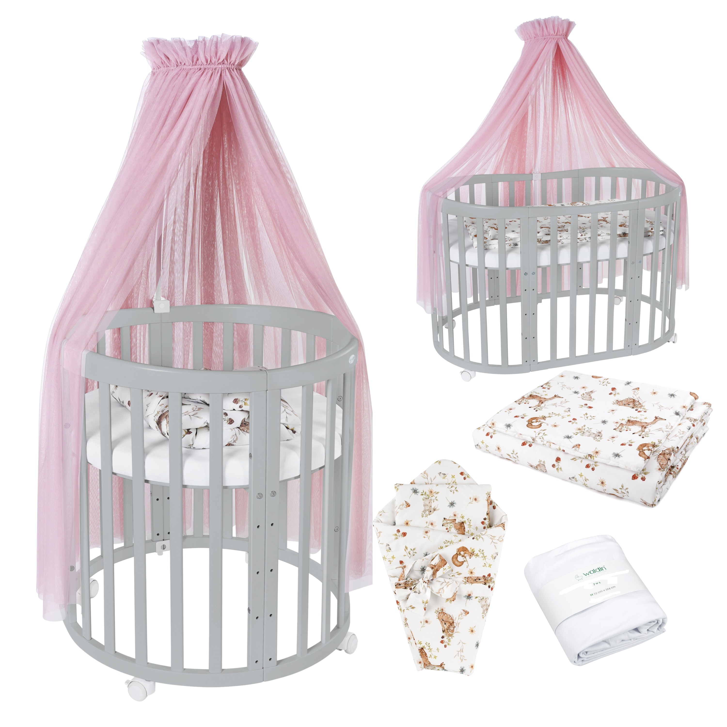 Waldin Babybett OWAL Kinderbett 7in1 mit Matratze, mitwachsendes Kinder-Bett - Bild 1