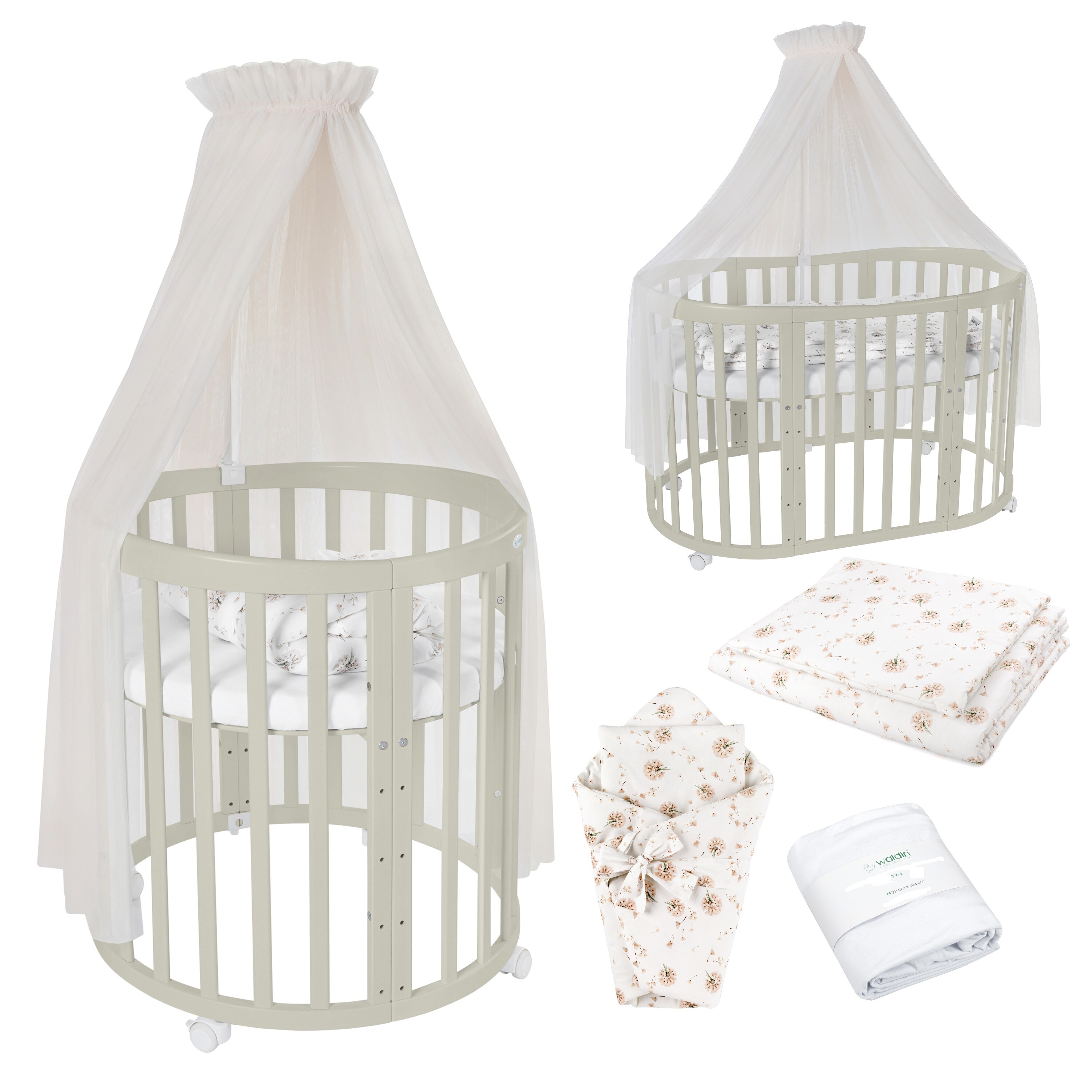 Waldin Babybett OWAL Kinderbett 7in1 mit Matratze, mitwachsendes Kinder-Bett - Bild 1