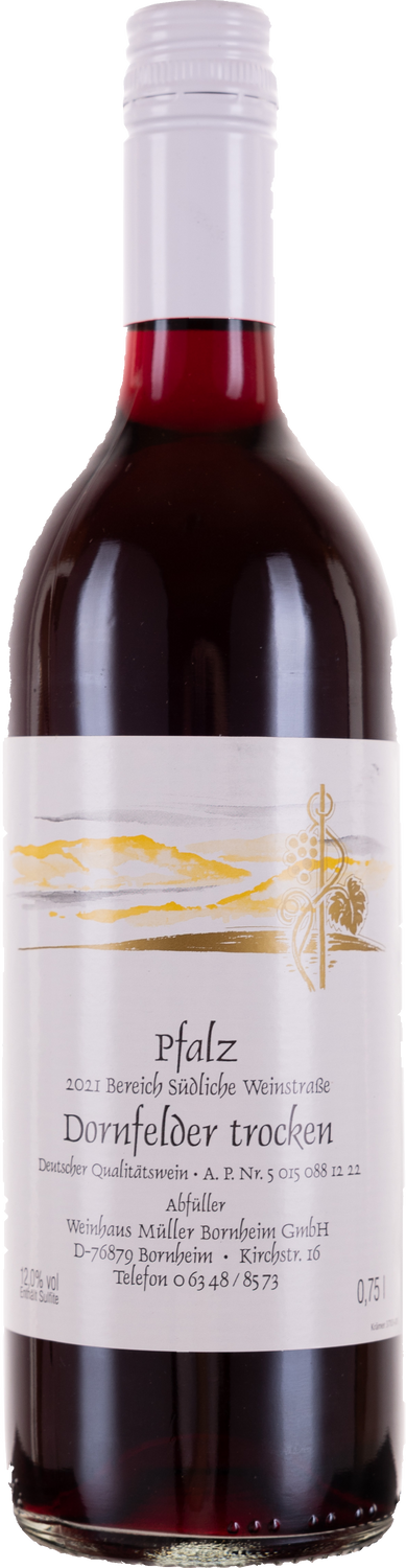 Weinhaus Müller Bornheim Pfalz Dornfelder Rotwein trocken 13 % vol. 0.75 Liter Flasche
