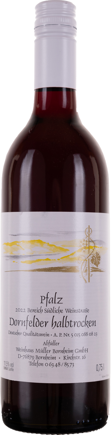 Weinhaus M&uuml;ller Bornheim Pfalz Dornfelder Rotwein halbtrocken 11,5 % vol. 0.75 Liter Flasche Anzahl 1 Flasche - Bild 1