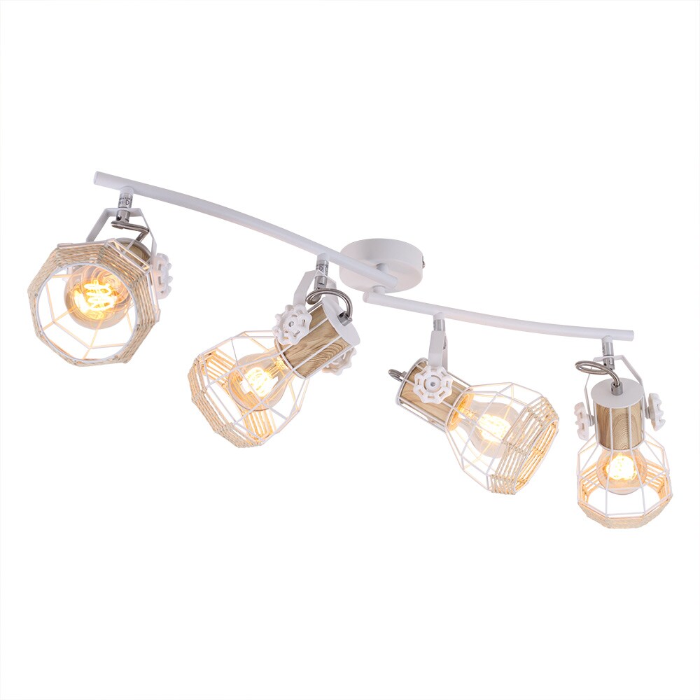 Deckenleuchte, wei&szlig;, Holzoptik, Spots beweglich, L 72 cm - Bild 1