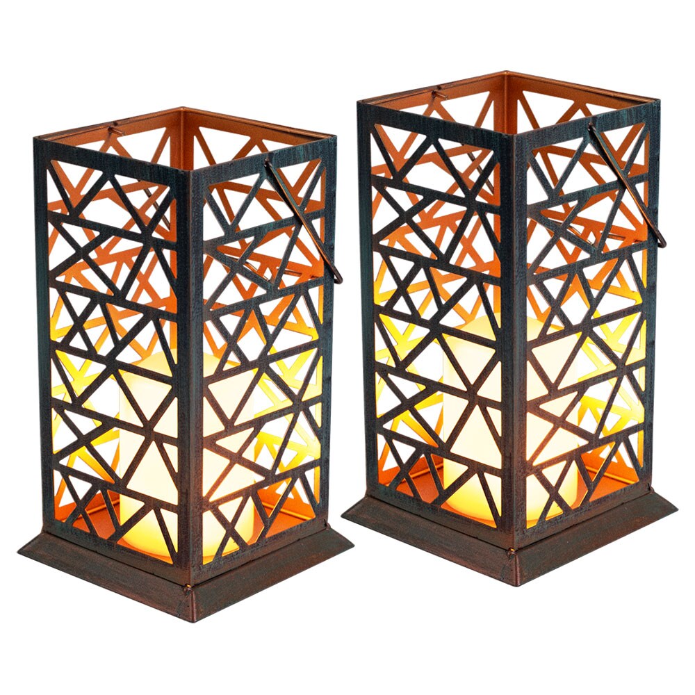 2x LED Feuereffekt Solarleuchte, rost-gr&uuml;n, H&ouml;he 27 cm - Bild 1