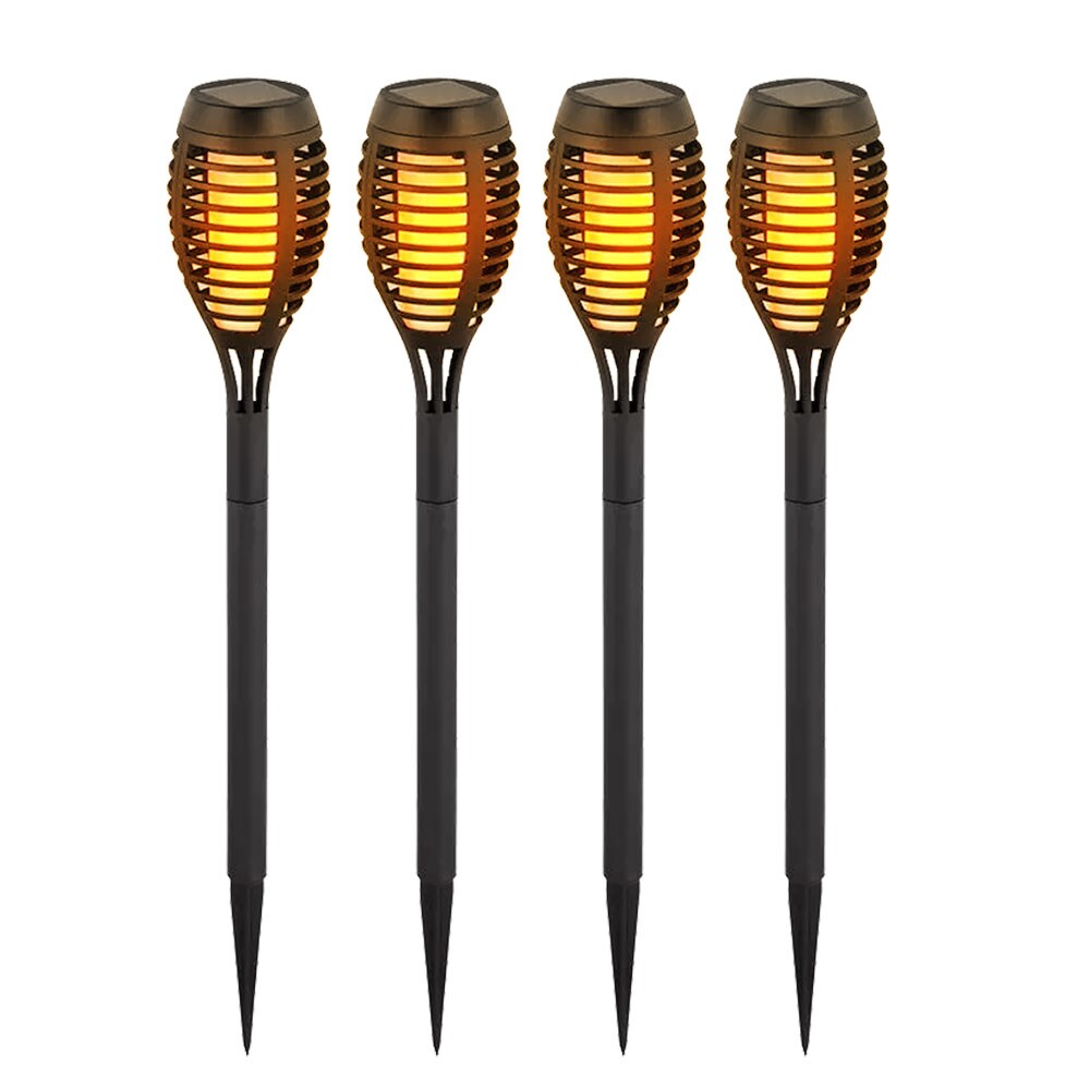 4er Set LED Solarleuchten, schwarz, Feuereffekt, H 50 cm - Bild 1