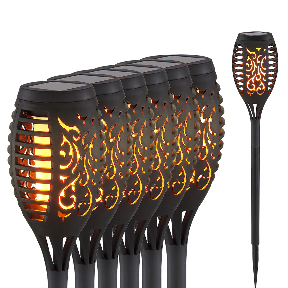 6er Set LED Solarleuchten, schwarz, Feuereffekt, H 51 cm - Bild 1