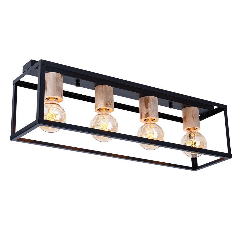 Deckenleuchte, Schwarz, Metall, Holz-Dekor - Bild 1