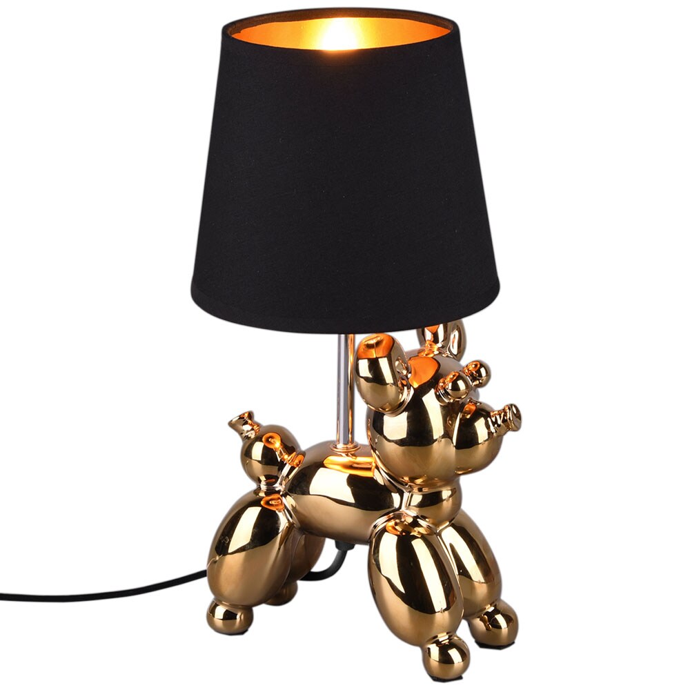 Hunde Tischleuchte, Keramik gold, Textil schwarz | 04059157189799