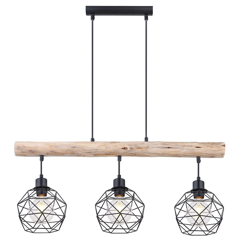H&auml;ngeleuchte, Balken natur, Gitter schwarz, L 76 cm, THEODOR - Bild 1