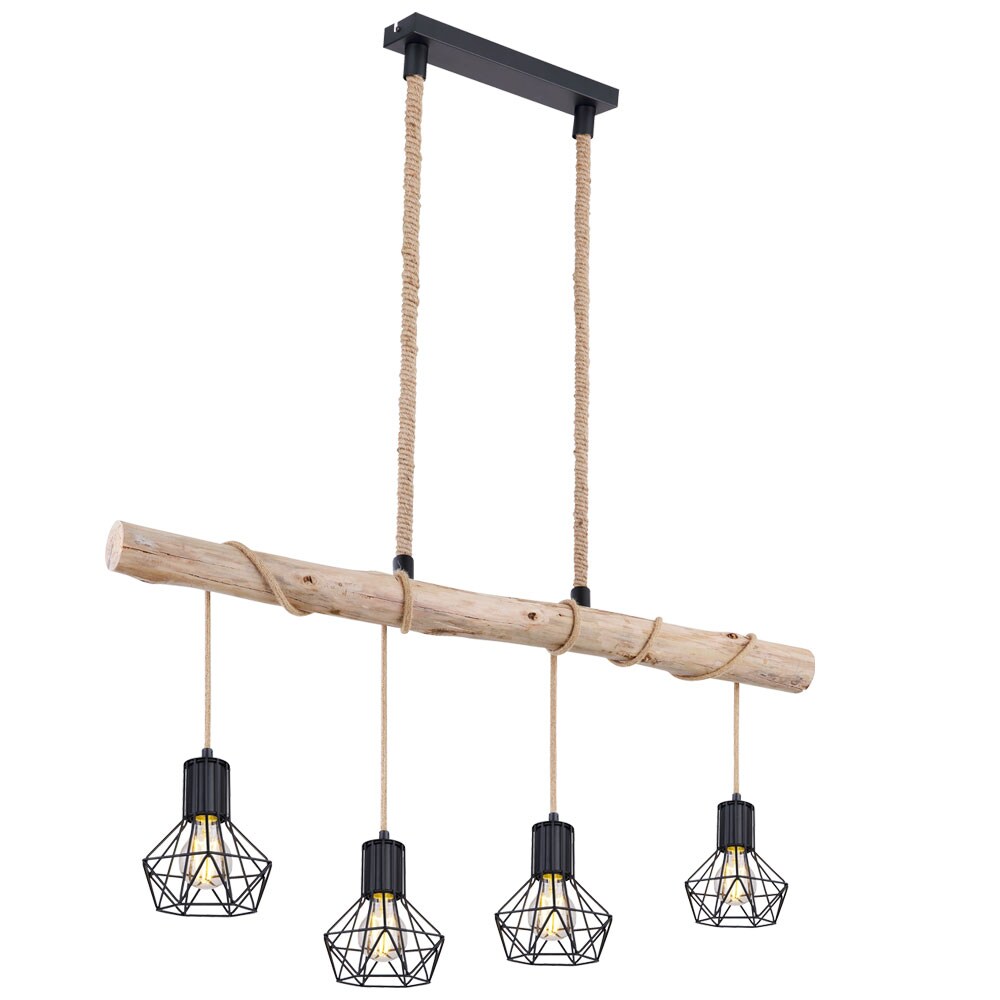 LED H&auml;ngeleuchte, Balken natur, Hanfseil, L 100 cm - Bild 1