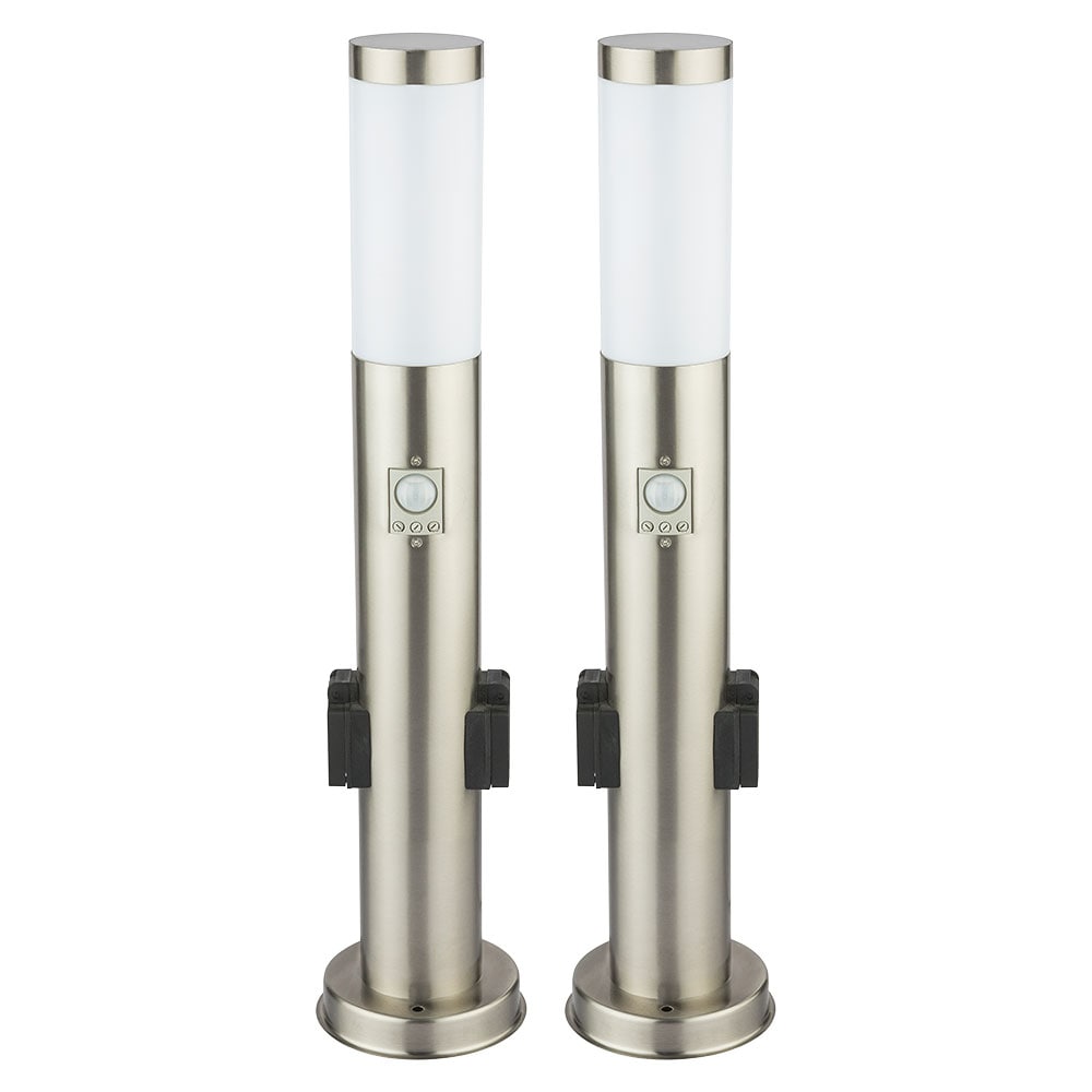 2er Set Stehleuchte, silber, Bewegungsmelder, 2x Steckdose - Bild 1