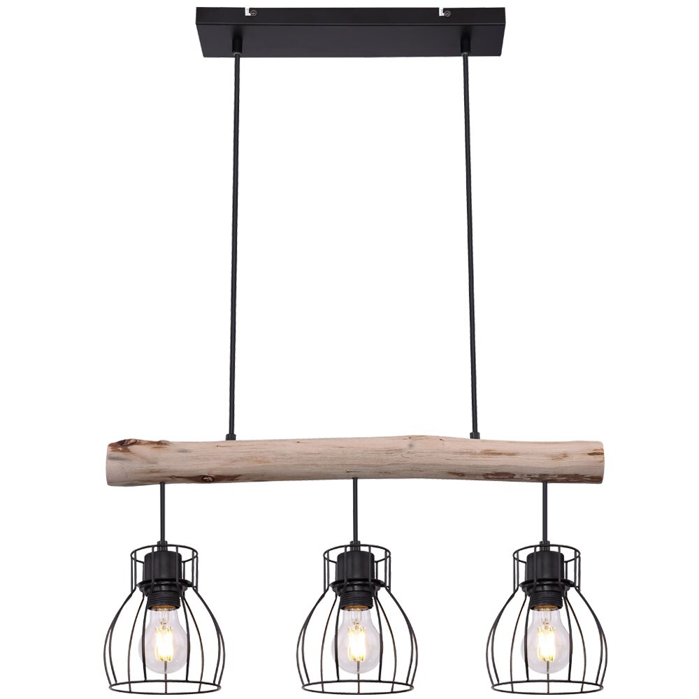H&auml;ngeleuchte, Balken natur, Gitter schwarz, L 60 cm - Bild 1