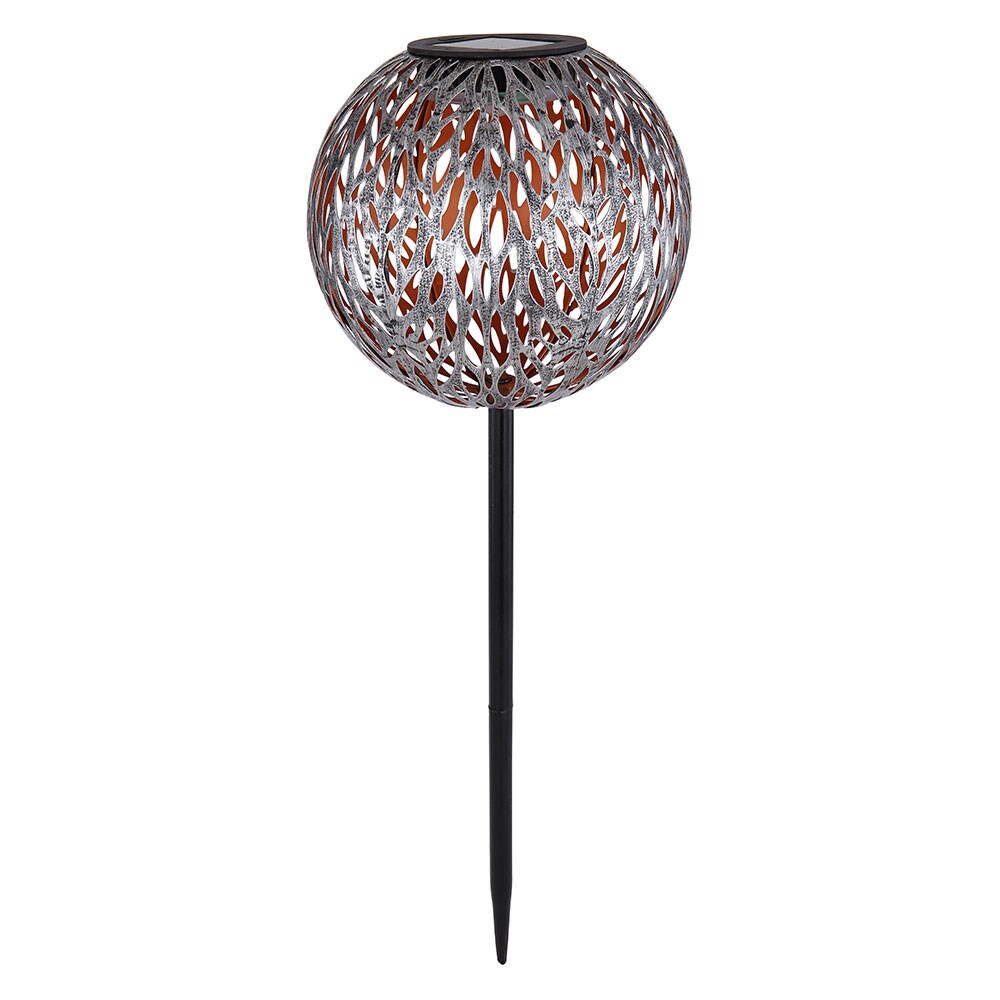 LED Solarleuchte, Kugel, silber-grau, gold, Erdspieß, H 54cm | 04059157155657