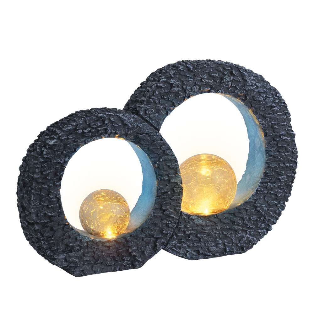 LED Solarleuchte, Stein-Optik, silber-blau, Feuereffekt, L 36 cm | 09007371547715