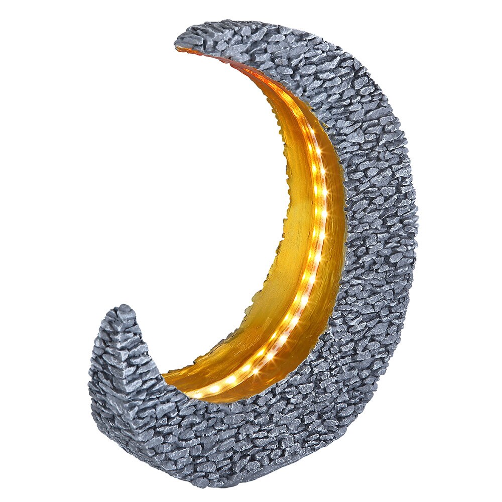 LED Solarleuchte, Mond Design, steingrau gold, H 31 cm - Bild 1