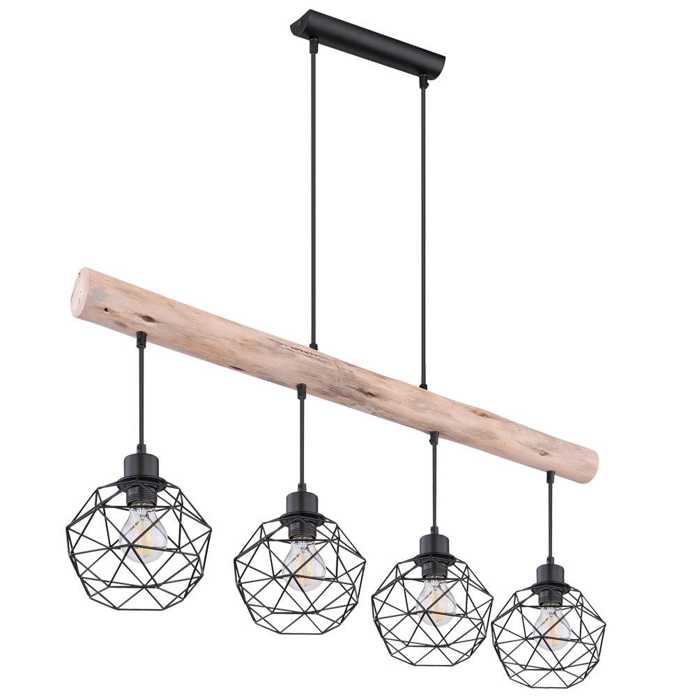 Hängeleuchte, Balken natur, Gitter schwarz, L 85 cm | 09007371400676