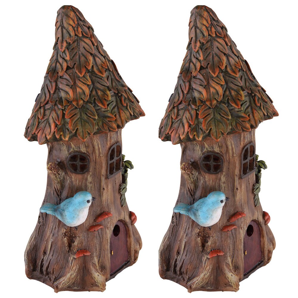 2er LED Solarleuchte, Baumstamm-Haus, Deko-Licht - Bild 1