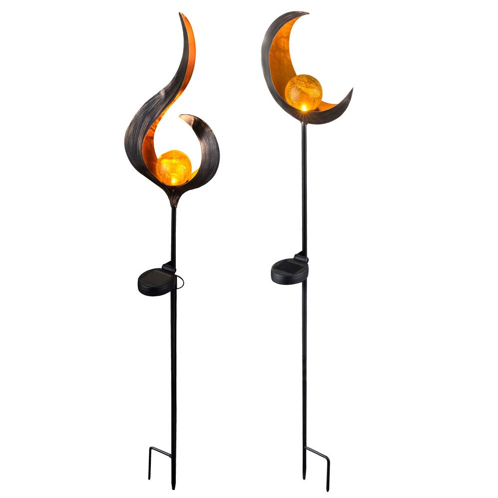 2x LED Solarleuchte, Glas, Flammen Mond Design, H 90 cm | 09007371546688
