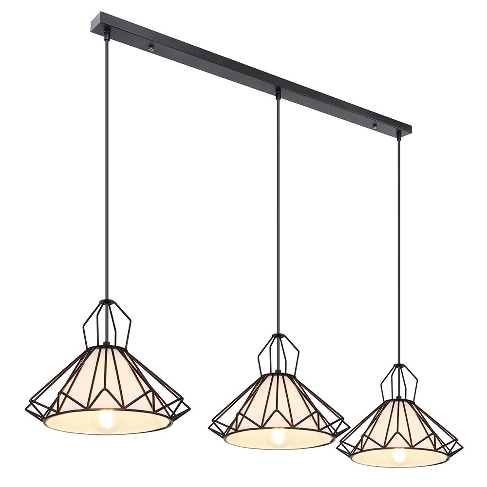 H&auml;ngeleuchte, Metall, Textil, schwarz, 3 Flammig, H 120 cm - Bild 1