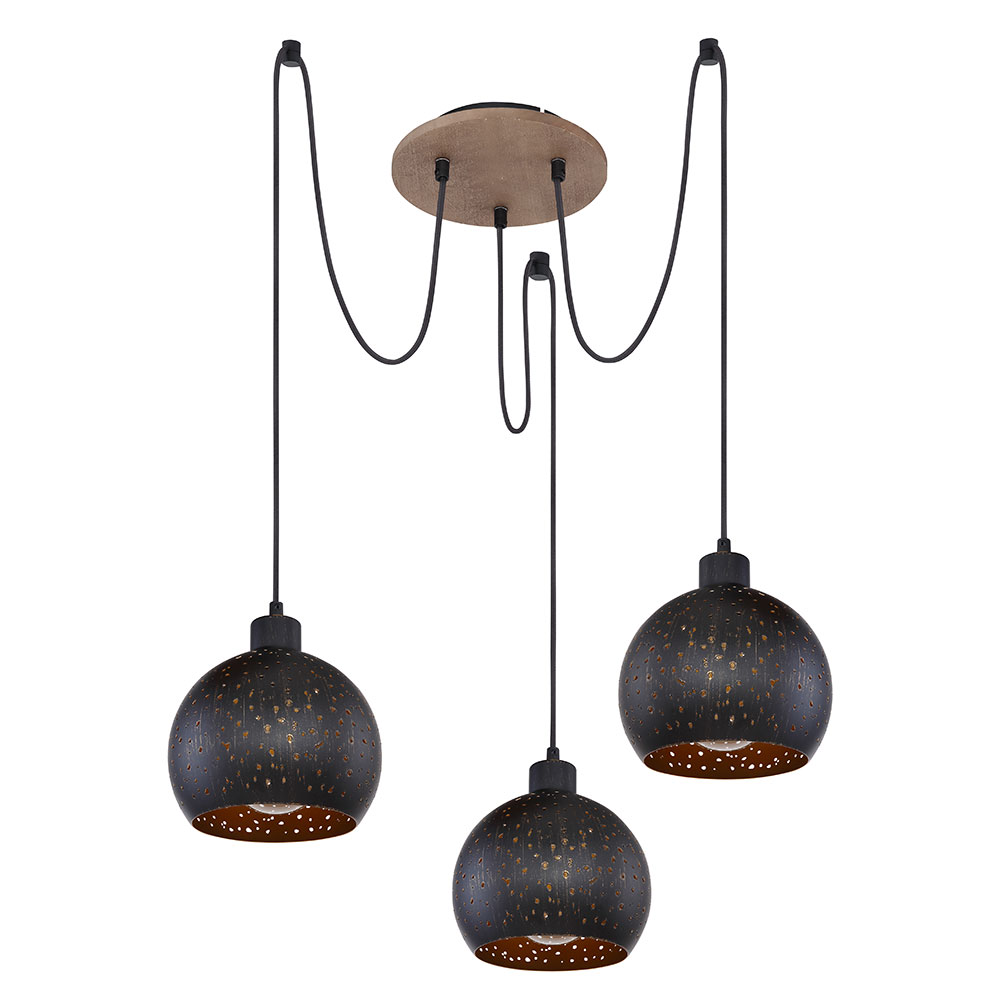 Pendellampe, Holz, schwarz, gold, H 225 cm - Bild 1