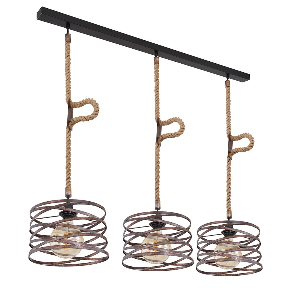 H&auml;ngeleuchte, Hanfseil, Spiralen, rost, schwarz, L 115 cm - Bild 1