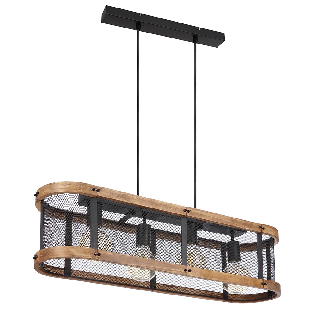 H&auml;ngelampe Holzleuchte, Rustikal, Holz schwarz braun, 4xE27 - Bild 1