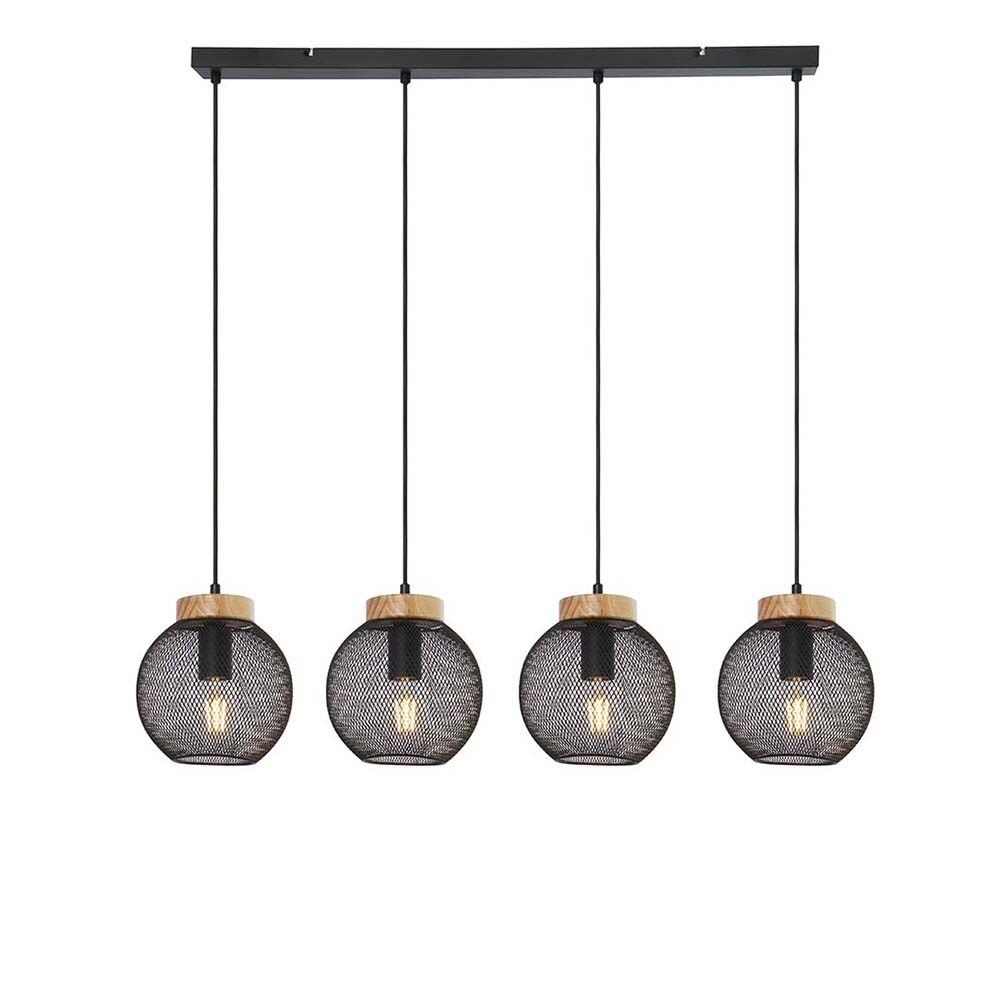 H&auml;ngeleuchte, K&auml;fig-Design, Holz, natur, schwarz, H 120 cm - Bild 1