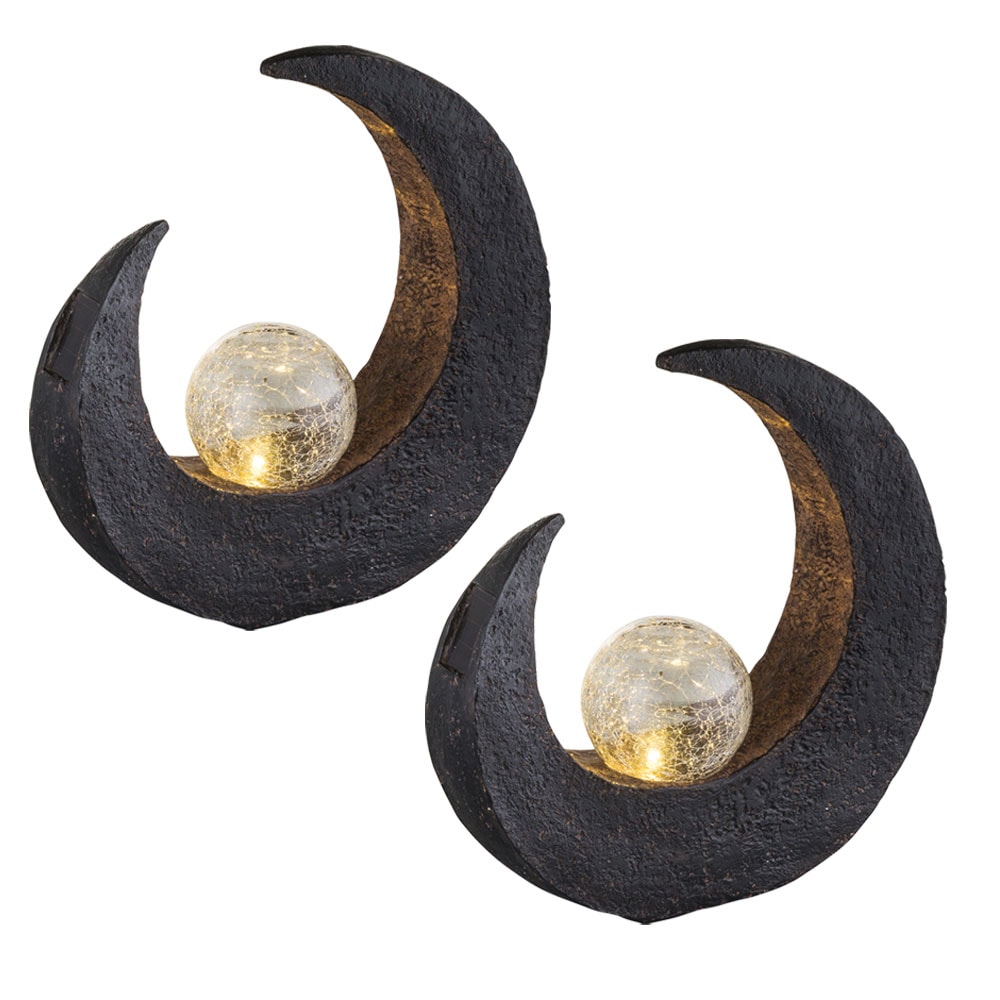 2er Set LED Solarleuchten, Mond, Crackle-Glas, H 30,5 cm - Bild 1