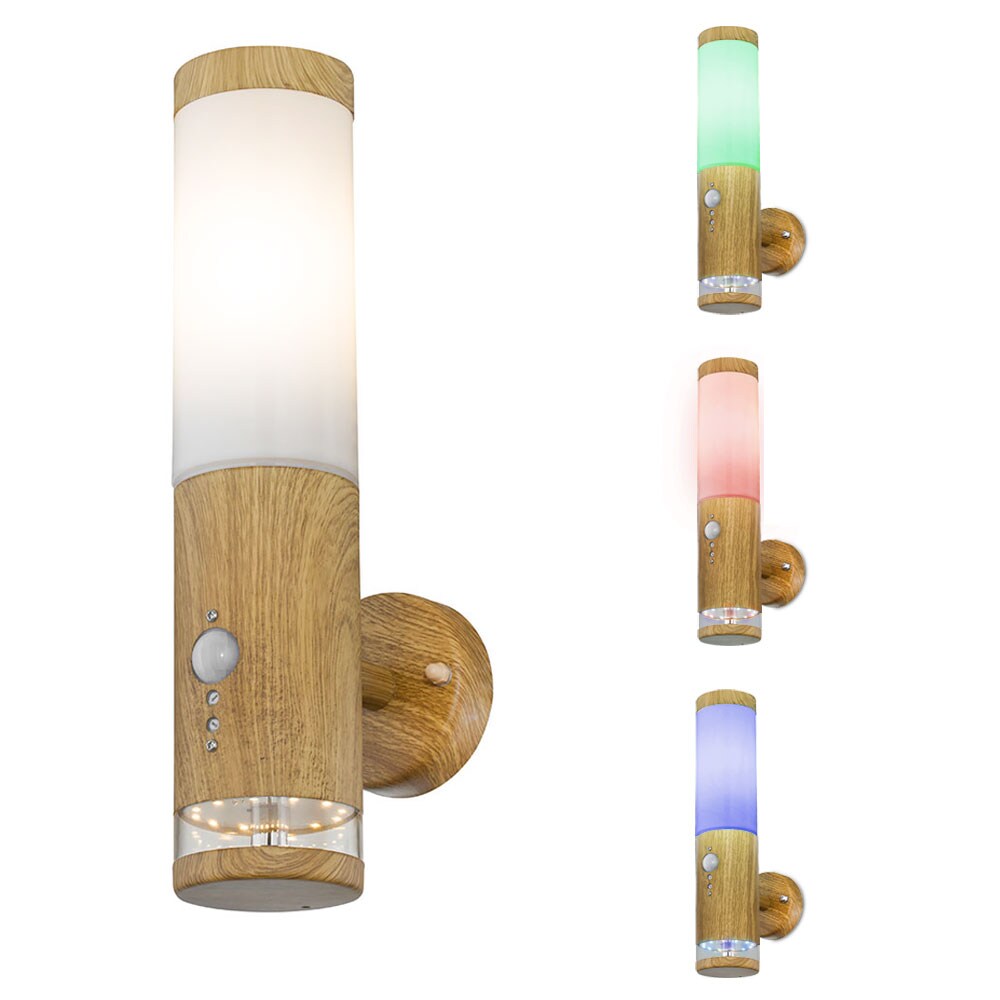 RGB LED Wandleuchte, Bewegungsmelder, Holz-Optik, H 35 cm - Bild 1