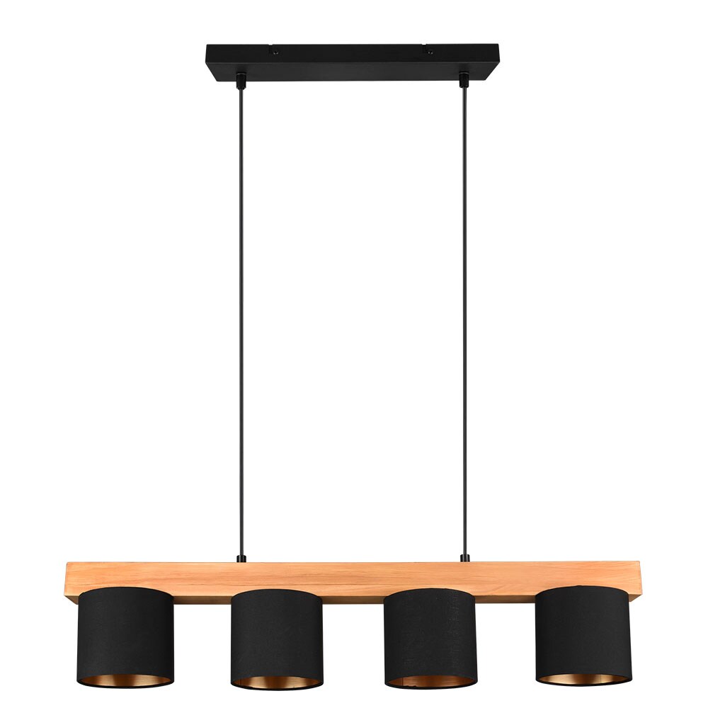 Holzleuchte, 4 flammig, Höhe anpassbar, schwarz, gold | 04017807502923