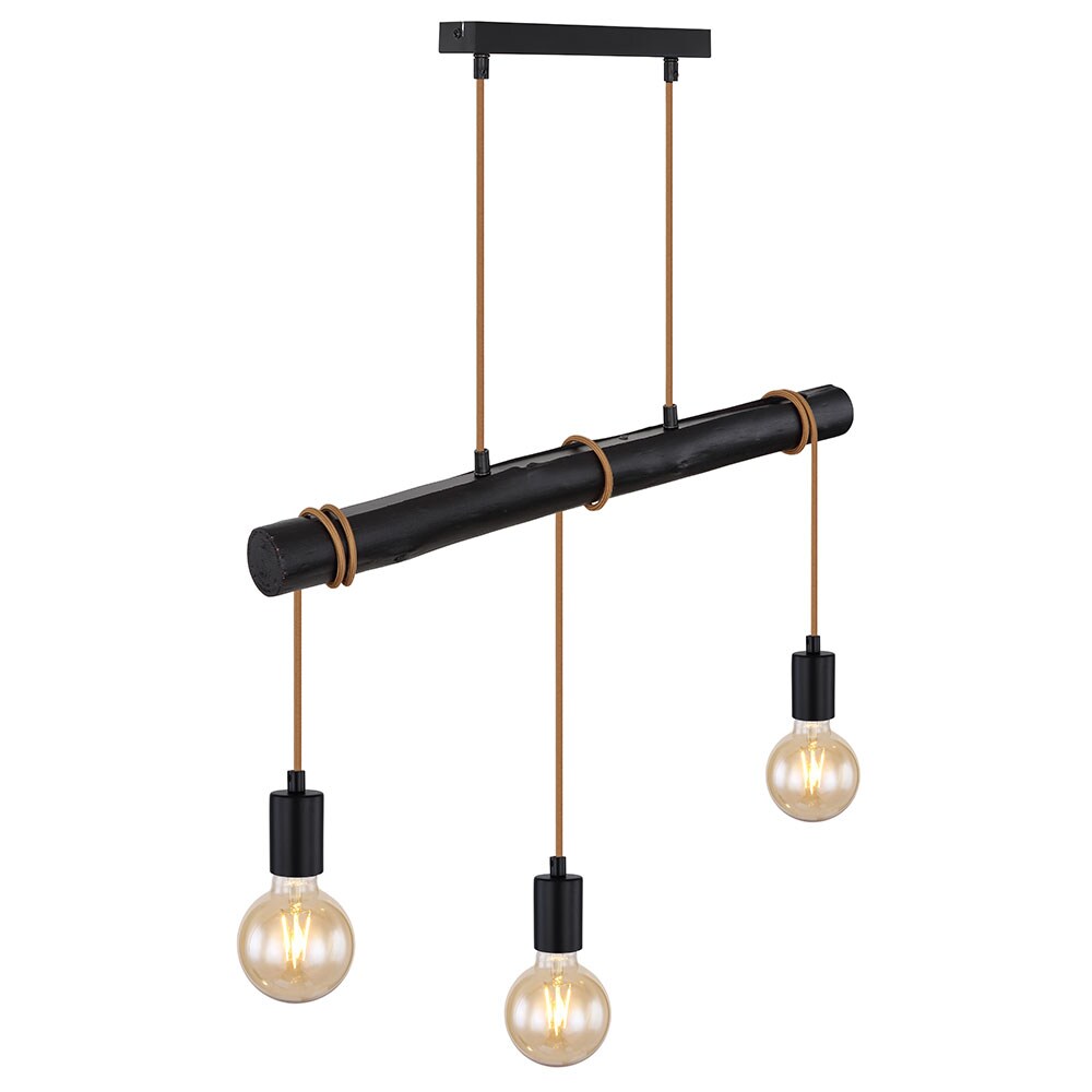 H&auml;ngeleuchte, Metall Holz, schwarz, H&ouml;he anpassbar, L 60 cm - Bild 1