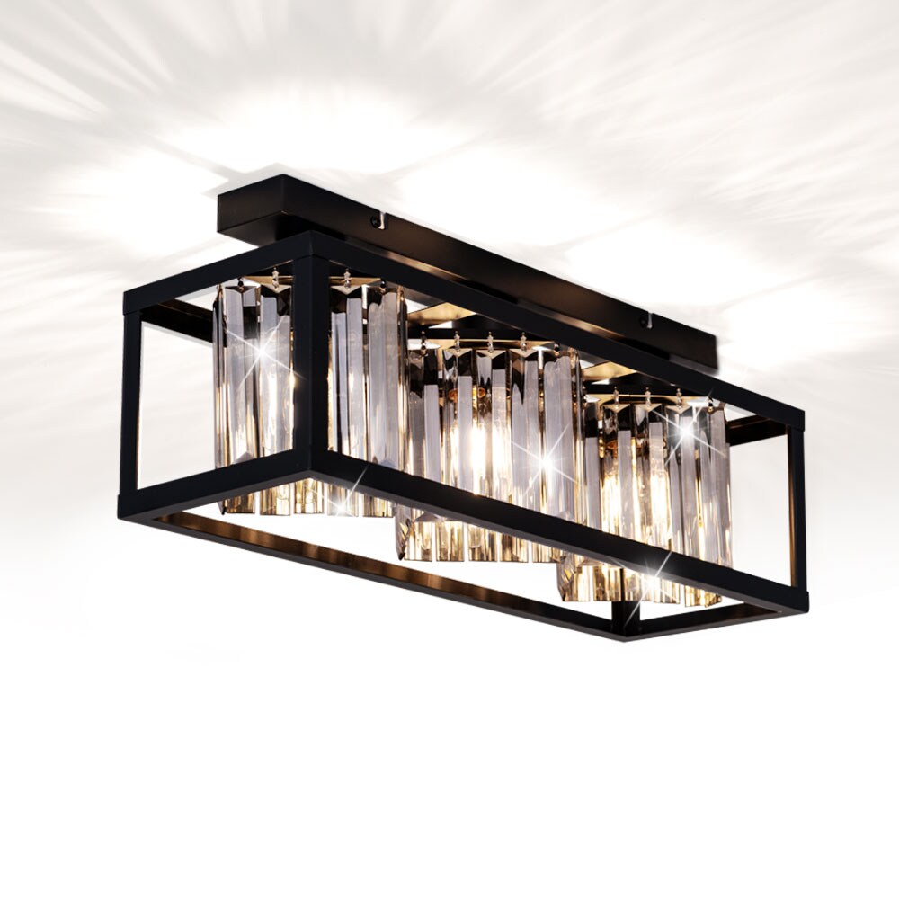 Deckenleuchte, schwarz, Glaskristall rauch, L 51 cm - Bild 1