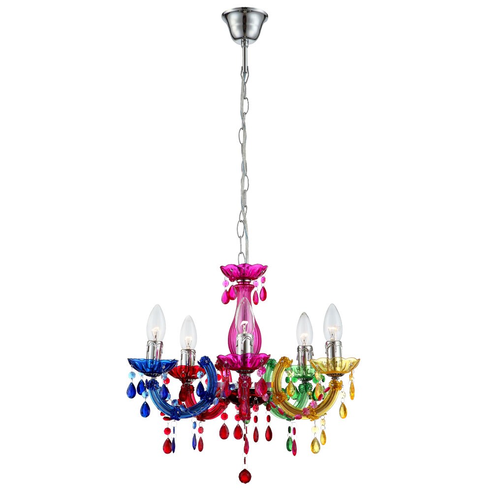 Kronleuchter, Lüster, Kristalle, bunt, 5-flammig, H 128 cm | 09007371549559