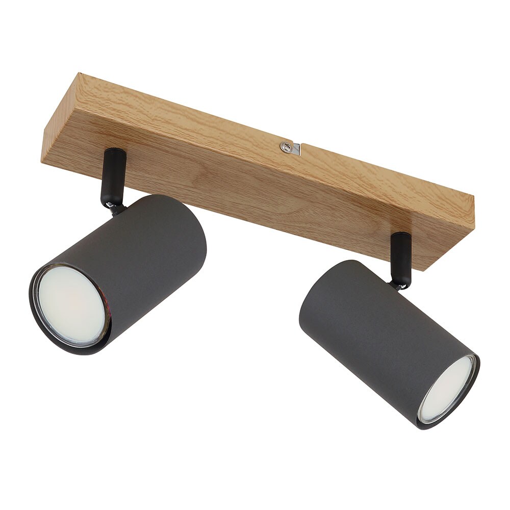 Deckenstrahler, Metall, Holzoptik, 2 flammig, L 26 cm - Bild 1