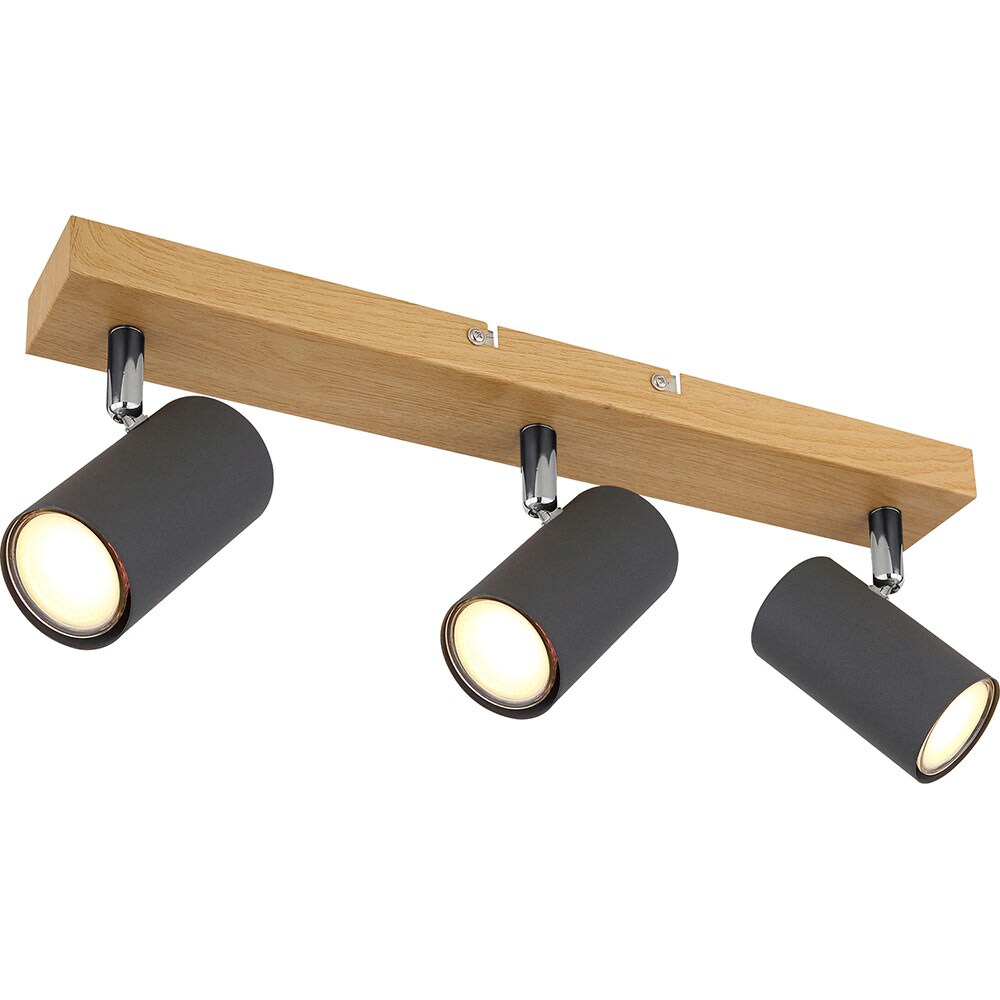 Deckenleuchte, Holzoptik, graphit, Spots beweglich, L 41 cm - Bild 1