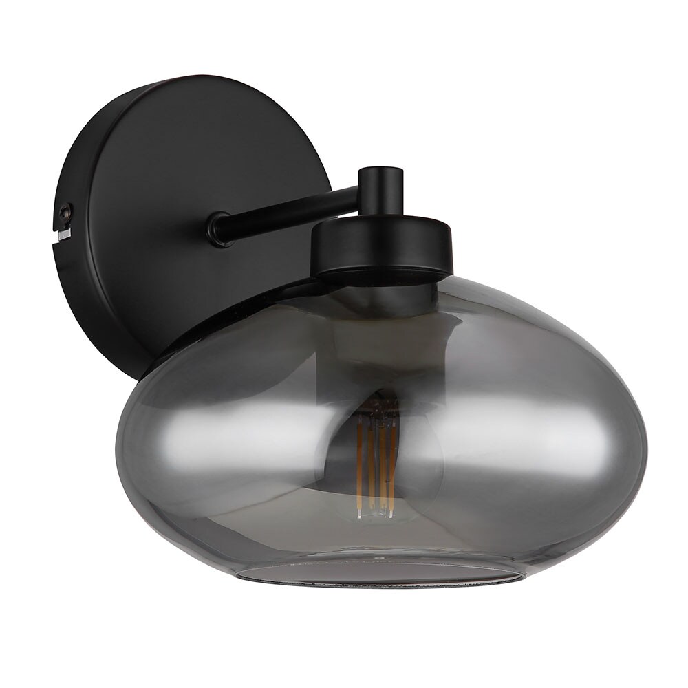 Wandleuchte schwarz, Glas rauchfarben, H 29 cm | 04059157323247