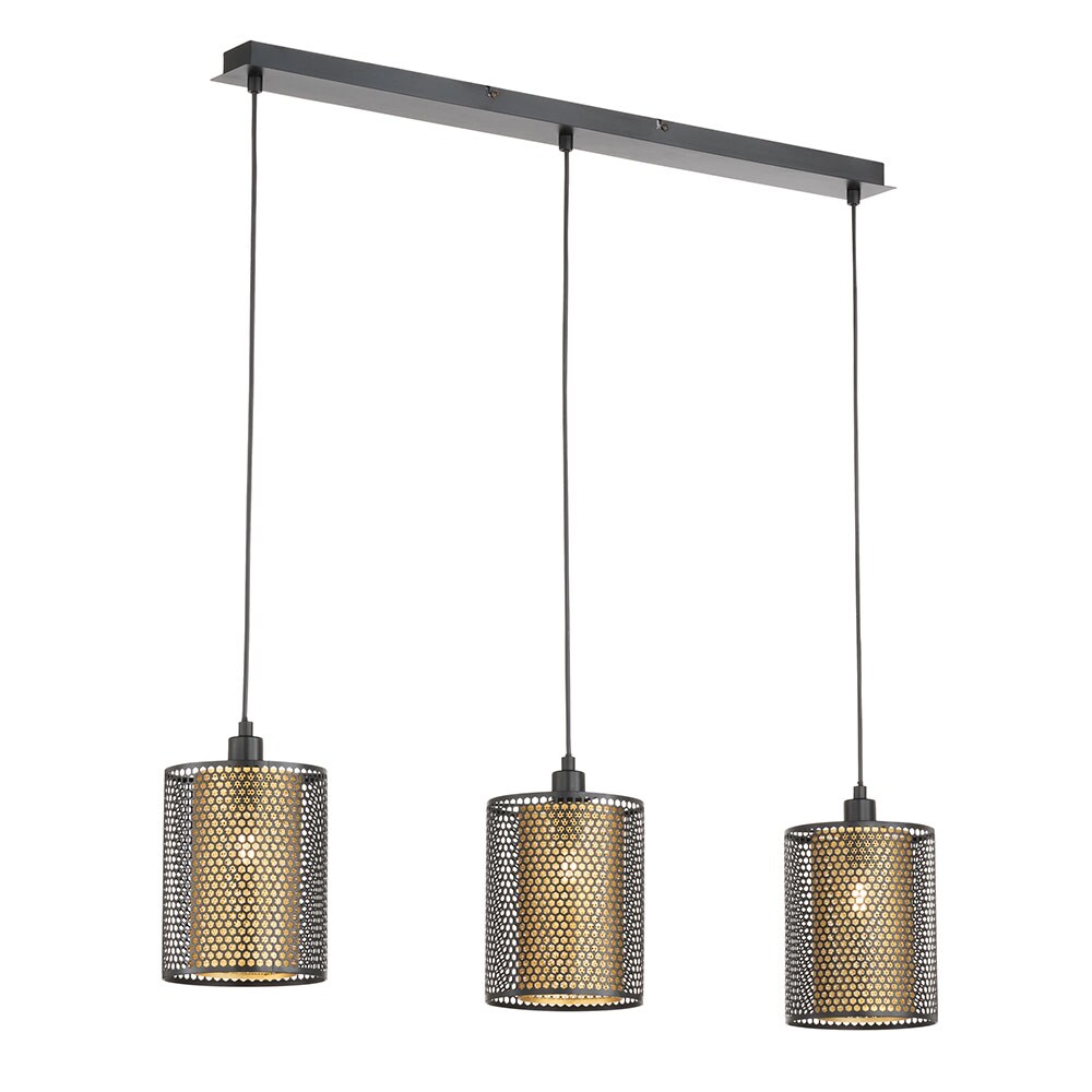 Hängelampe, 3 flammig, Höhe flexibel, gold, H 150cm, CHEVAL | 04003474399355