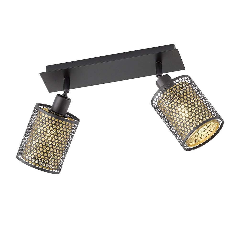 Deckenleuchte, 2 Flammig, Stahl, Eisen, schwarz, gold, L 30 cm - Bild 1