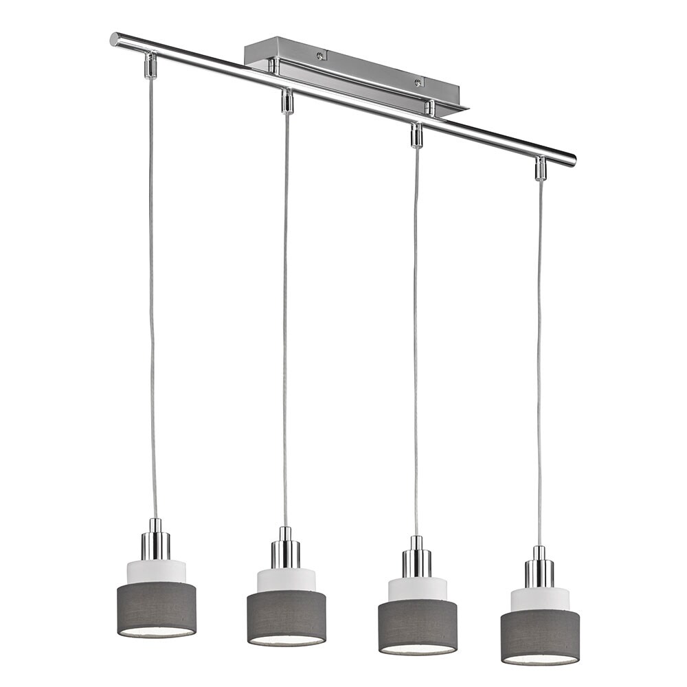 Pendellampe, 4 Flammig, Metall Textil, chrom grau, H 150cm | 04003474394183