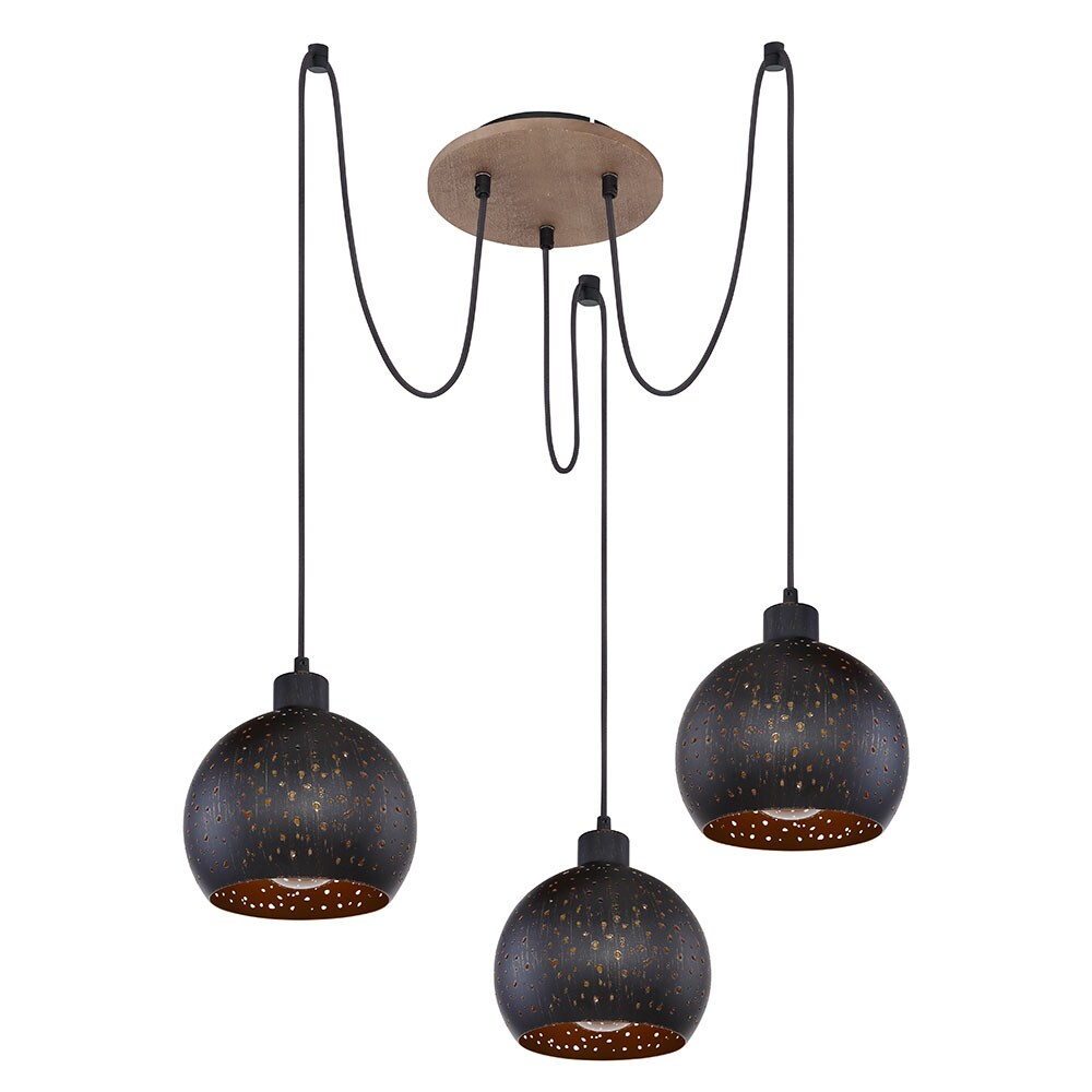 Pendellampe, Holz, schwarz, gold, H 225 cm - Bild 1