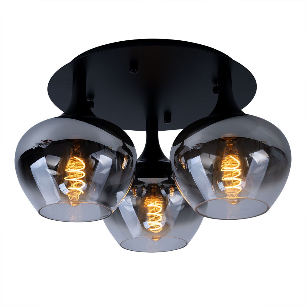 Deckenleuchte, 3-flammig, Metall Rauchglas, schwarz, D 45 cm | 09007371432394