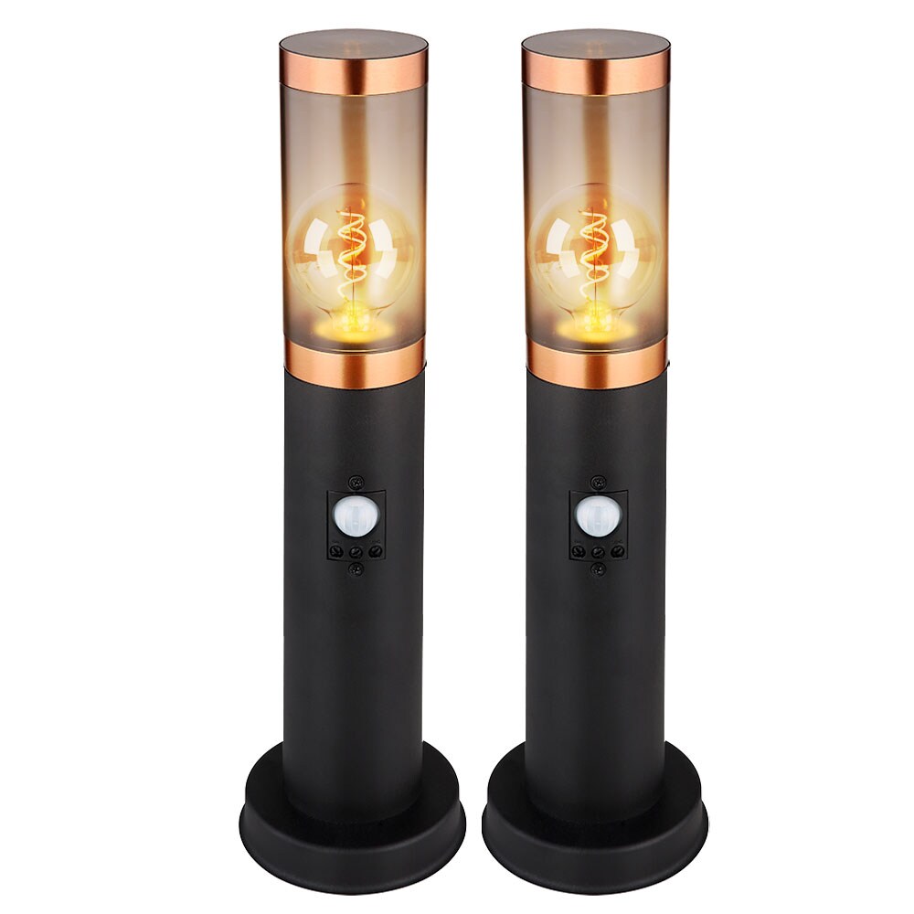 2er Sockelleuchte, Bewegungsmelder, rauch, Kupfer, H 45 cm - Bild 1