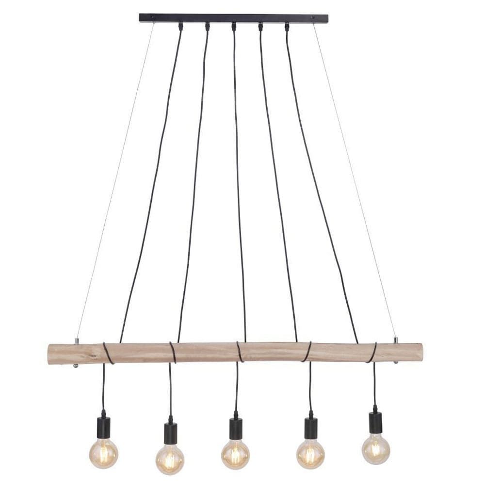 H&auml;ngeleuchte, Balken natur, Kabel schwarz, L 120 cm - Bild 1