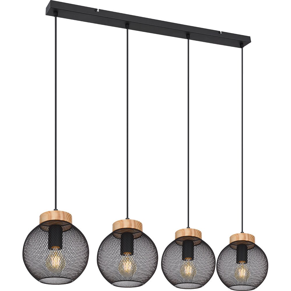 Hängeleuchte, Käfig-Design, Holz, natur, schwarz, H 120 cm | 04059157355293