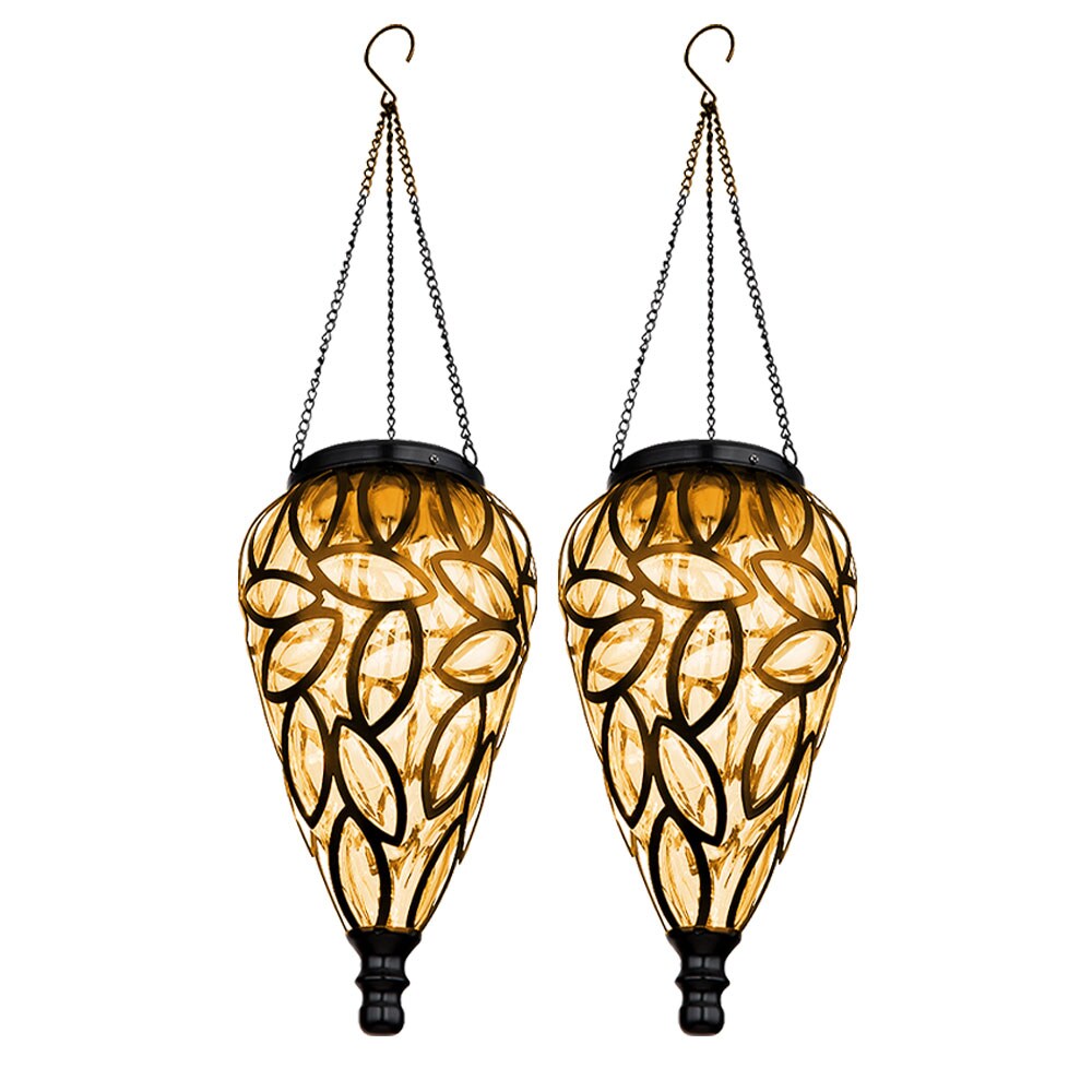 2er Set LED Solar H&auml;ngeleuchte, Tropfen mit Dekor, H 50 cm - Bild 1