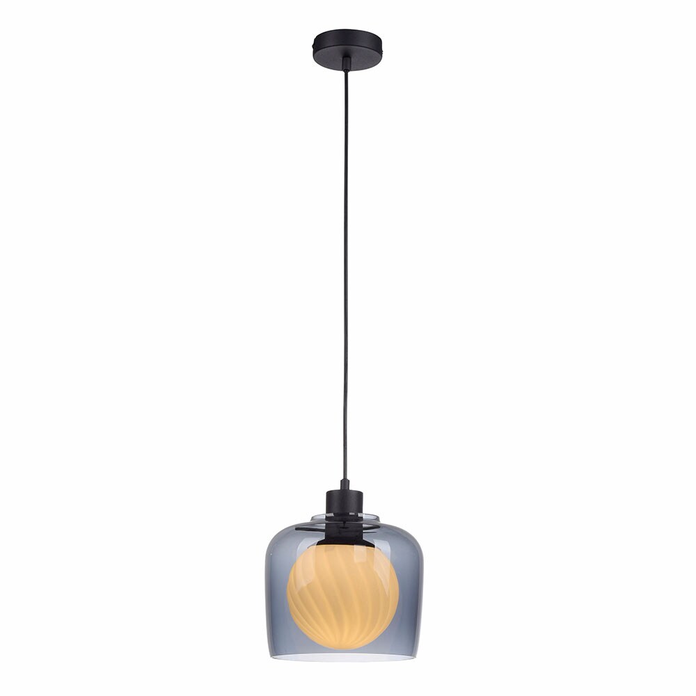 Pendelleuchte, Rauchglas, Retro, schwarz, H 150cm