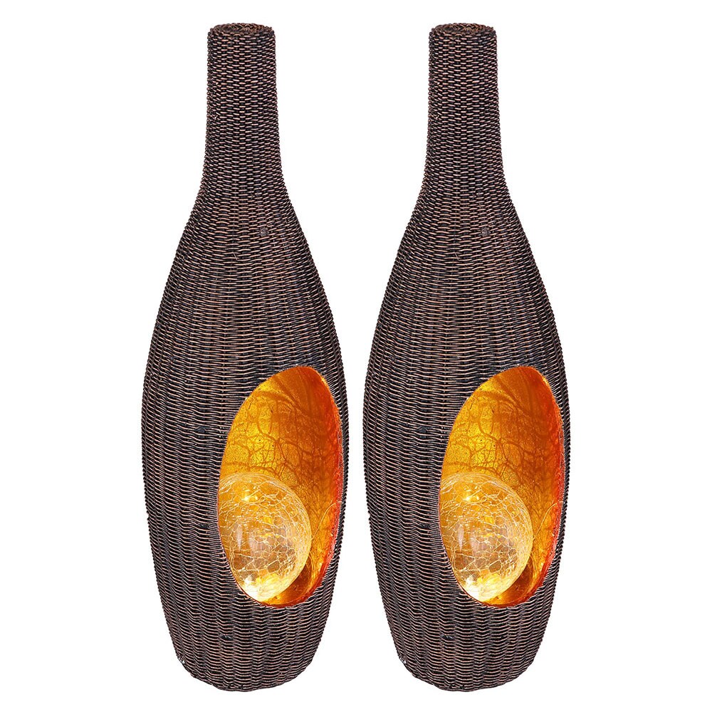 2er LED Solarleuchte, Rattan Design, Glas Kugel, gold, H 45,5 cm - Bild 1