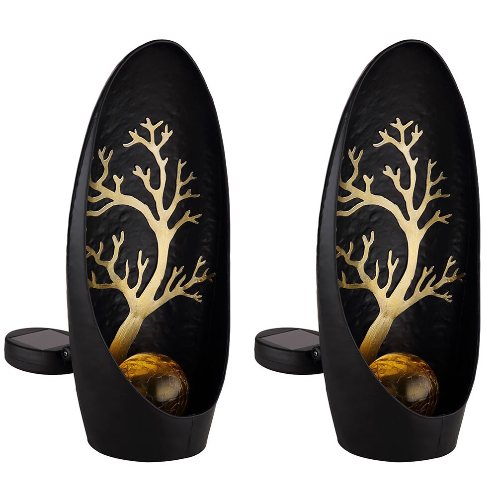 2er Set LED Solarleuchte, Baum, schwarz, Akku, H 30 cm - Bild 1